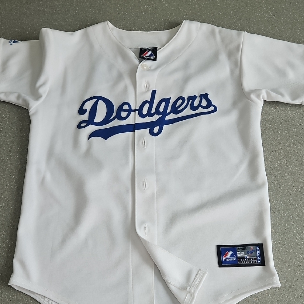 Majestic White Dodgers Youth Baseball Jersey, Size M